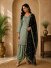 Soft Sage Green Floral Embellished Design Silk Palazzo Suit with Contrast Dupatta