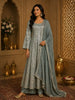 Soft Sage Grey Leaf Sequins Embroidered Design Georgette Palazzo Suit with Dupatta