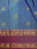 Steel Blue Peacock Butta Woven Design Kanchipuram Silk Saree with Contrast Zari Border