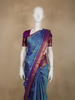 Steel Blue Peacock Butta Woven Design Kanchipuram Silk Saree with Contrast Zari Border
