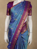 Steel Blue Peacock Butta Woven Design Kanchipuram Silk Saree with Contrast Zari Border