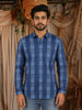 Steel Blue Checked Woven Design Cotton Formal Wear Full Sleeve Men Shirt