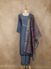 Steel Blue Floral Embroidered Design Semi Silk Salwar Suit