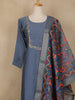 Steel Blue Floral Embroidered Design Semi Silk Salwar Suit