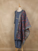 Steel Blue Floral Embroidered Design Semi Silk Salwar Suit