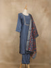 Steel Blue Floral Embroidered Design Semi Silk Salwar Suit
