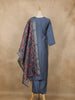 Steel Blue Floral Embroidered Design Semi Silk Salwar Suit
