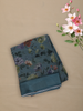 Steel Blue Floral Printed Chiffon Saree with Self Woven Border