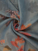 Steel Blue Floral Printed Cotton Saree with Subtle Golden Zari Border