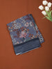 Steel Blue Floral Printed Design Chiffon Casual Saree with Striped Border