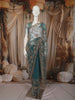 Steel Blue Floral Vine Sequins Embroidered Design Net Party Wear Saree with Designer Border