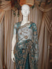 Steel Blue Floral Vine Sequins Embroidered Design Net Party Wear Saree with Designer Border