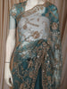 Steel Blue Floral Vine Sequins Embroidered Design Net Party Wear Saree with Designer Border