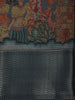 Steel Blue Floral Woven Design Semi Silk Saree with Zari Border