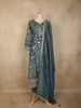 Steel Blue Floral Zari Woven Design Banarasi Silk Anarkali Salwar Suit