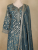 Steel Blue Floral Zari Woven Design Banarasi Silk Anarkali Salwar Suit
