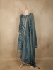 Steel Blue Floral Zari Woven Design Banarasi Silk Anarkali Salwar Suit