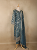 Steel Blue Floral Zari Woven Design Banarasi Silk Anarkali Salwar Suit