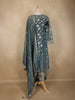 Steel Blue Floral Zari Woven Design Banarasi Silk Anarkali Salwar Suit