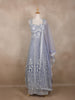 Steel Blue Geometric Embroidered Design Net Gown