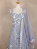Steel Blue Geometric Embroidered Design Net Gown