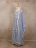 Steel Blue Geometric Embroidered Design Net Gown