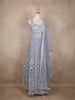 Steel Blue Geometric Embroidered Design Net Gown