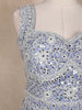 Steel Blue Geometric Embroidered Design Net Gown