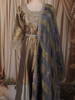 Steel Blue Grey Floral Sequins and Kartana Embroidered Design Tissue Silk Anarkali Gown with Hip Belt