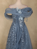 Steel Blue Heavy Sequins Embroidered Design Off-Shoulder Net Party Wear Gown