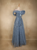 Steel Blue Heavy Sequins Embroidered Design Off-Shoulder Net Party Wear Gown