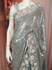 Steel Blue Heavy Sequins and Beads Embroidered Design Pure Organza Party Wear Saree with Designer Border