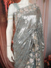 Steel Blue Heavy Sequins and Beads Embroidered Design Pure Organza Party Wear Saree with Designer Border