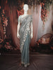 Steel Blue Heavy Sequins and Beads Embroidered Design Pure Organza Party Wear Saree with Designer Border