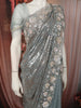 Steel Blue Heavy Sequins and Beads Embroidered Design Pure Organza Party Wear Saree with Designer Border