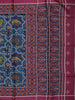 Steel Blue Ikat Printed Design Pure Tussar Fancy Saree with Contrast Border