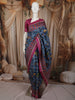 Steel Blue Ikat Printed Design Pure Tussar Fancy Saree with Contrast Border