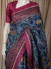 Steel Blue Ikat Printed Design Pure Tussar Fancy Saree with Contrast Border