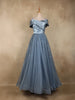 Steel Blue Sequins Embroidered Design Net Party Wear Gown