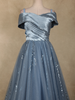 Steel Blue Sequins Embroidered Design Net Party Wear Gown