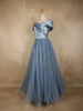 Steel Blue Sequins Embroidered Design Net Party Wear Gown