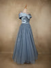 Steel Blue Sequins Embroidered Design Net Party Wear Gown