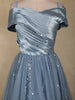 Steel Blue Sequins Embroidered Design Net Party Wear Gown