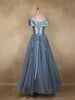 Steel Blue Sequins Embroidered Design Net Party Wear Gown