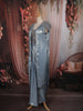 Steel Blue Sequins and Beads Embroidered Design Tissue Organza Lehenga with Long Jacket