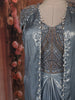 Steel Blue Sequins and Beads Embroidered Design Tissue Organza Lehenga with Long Jacket