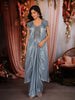 Steel Blue Sequins and Beads Embroidered Design Tissue Organza Lehenga with Long Jacket