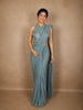 Steel Blue Solid Design Georgette Ready To Wear Saree with Designer Blouse