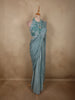 Steel Blue Solid Design Georgette Ready To Wear Saree with Designer Blouse