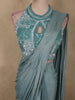 Steel Blue Solid Design Georgette Ready To Wear Saree with Designer Blouse
